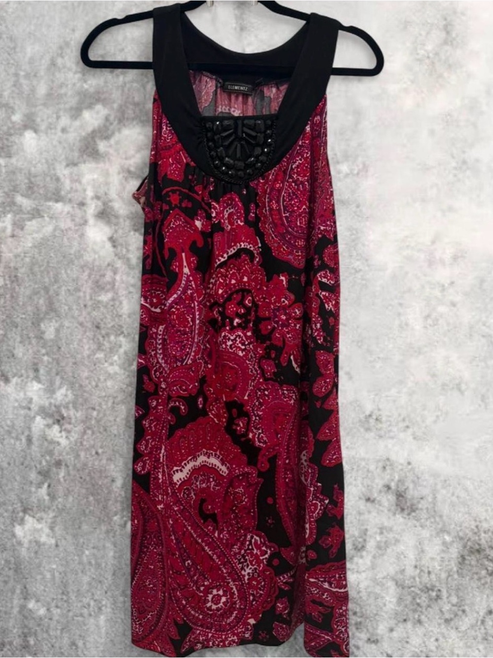 Red Paisley Beaded Neckline Dress